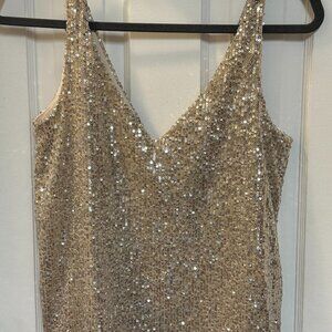 H&M Beige Blouse with Silver Sequins Covering Front and Back: Size X-Small